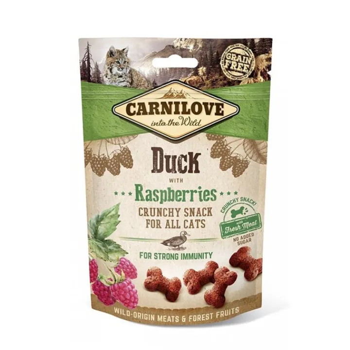 Carnilove Crunchy Cat Treats Duck with Raspberries 50g New