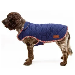 Great & Small Country Quilted Dog Coat Plaid/Navy Clearance