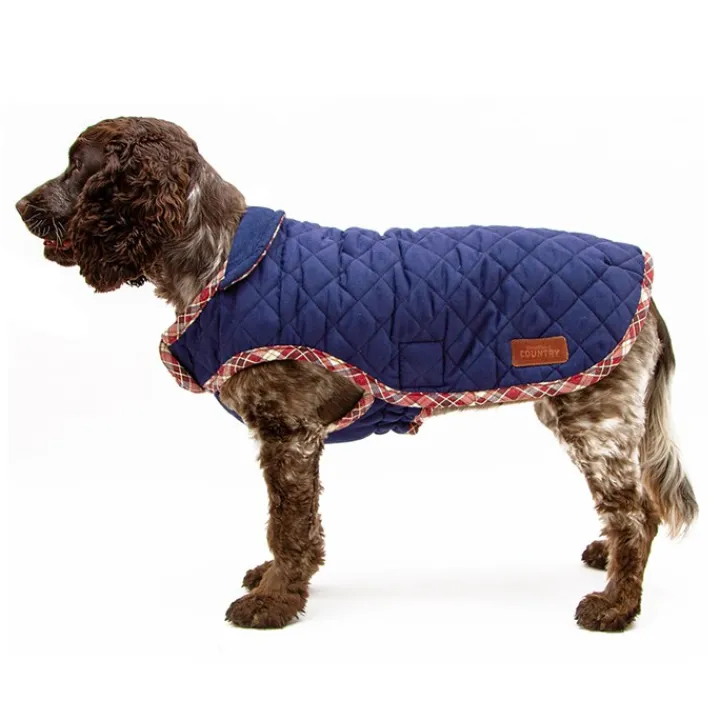 Great & Small Country Quilted Dog Coat Plaid/Navy Clearance