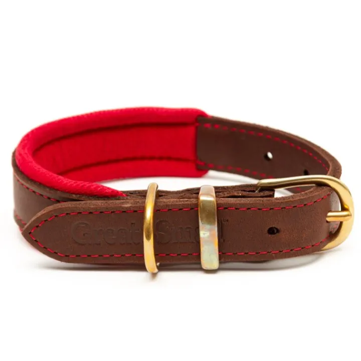 Great & Small Hawkhurst Leather Dog Collar Padded Red Fashion