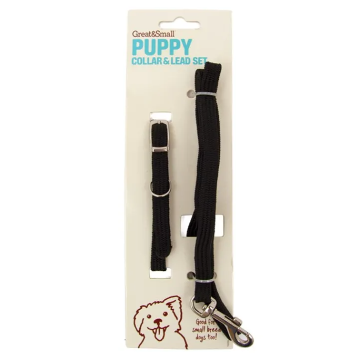 Great & Small Little&Lively Puppy Collar & Lead Black Clearance