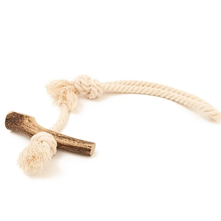 Green Elk Antler & Loop Rope Dog Toy New