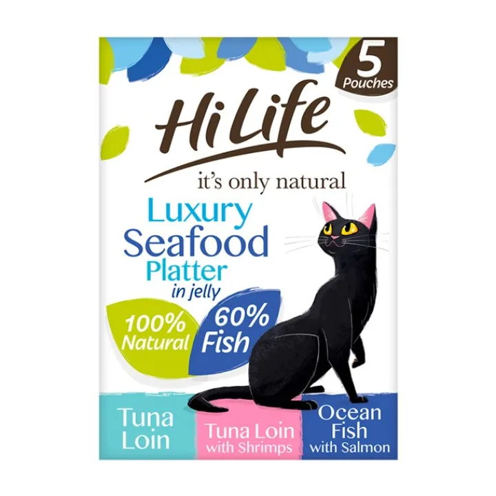 HiLife Its Only Natural Cat Pouch Multipack Luxury Seafood Platter In Jelly 50g x 5 Outlet
