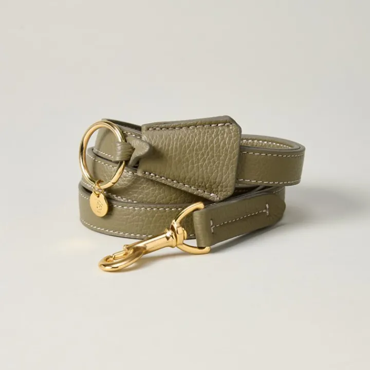 Lily & Leo Leather Flat Dog Lead Sage New