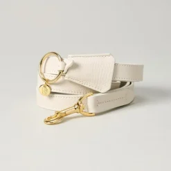 Lily & Leo Leather Flat Dog Lead Cream Hot
