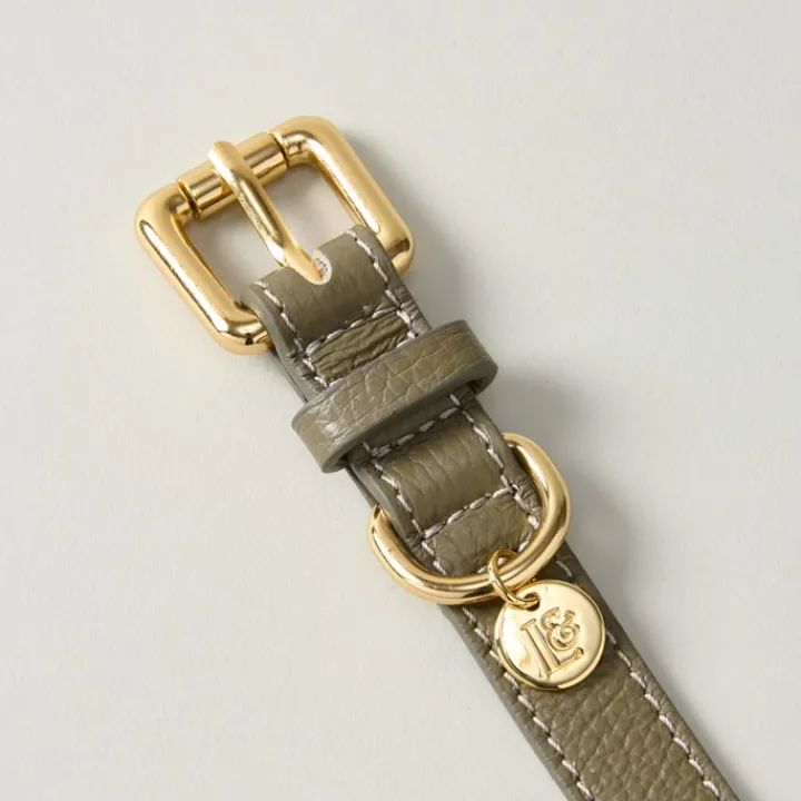 Lily & Leo Leather Flat Dog Collar Sage Hot