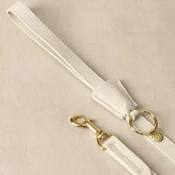 Lily & Leo Leather Flat Dog Lead Cream Hot