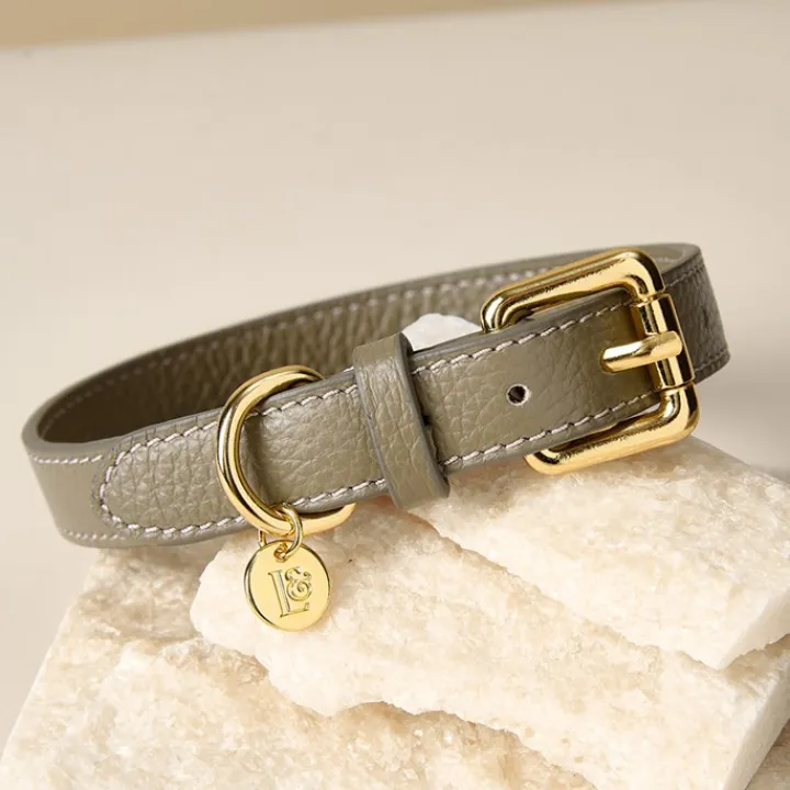 Lily & Leo Leather Flat Dog Collar Sage Hot