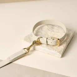Lily & Leo Leather Flat Dog Collar Cream New