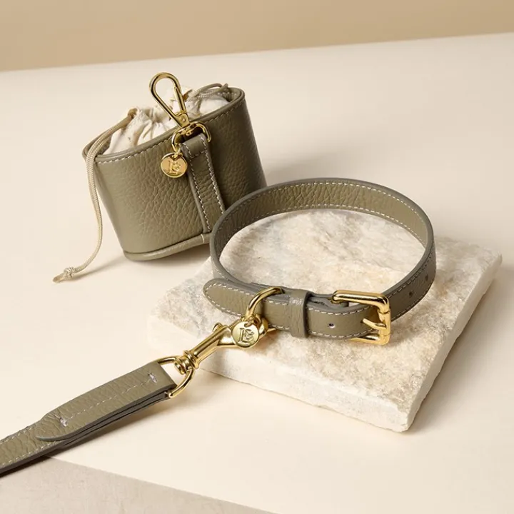 Lily & Leo Leather Flat Dog Lead Sage New