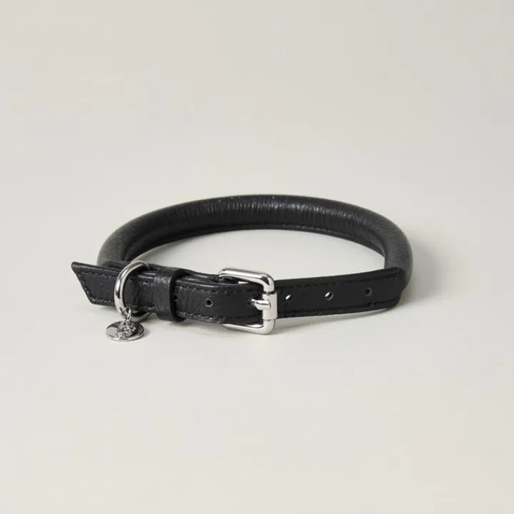 Lily & Leo Leather Rolled Dog Collar Black Discount