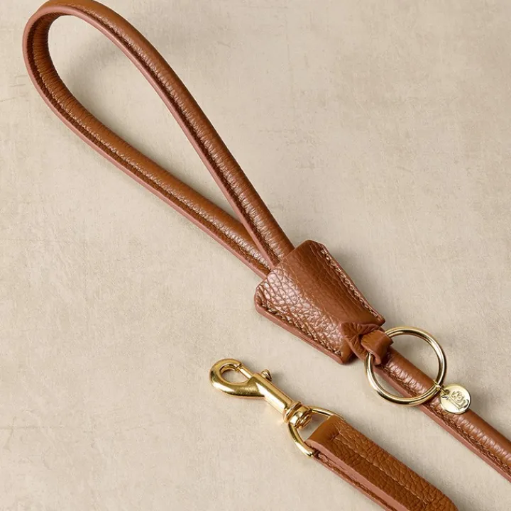 Lily & Leo Leather Rolled Dog Lead Tan Hot