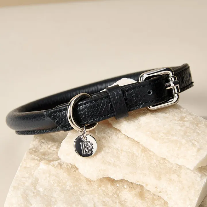 Lily & Leo Leather Rolled Dog Collar Black Discount