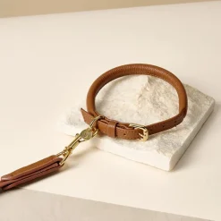 Lily & Leo Leather Rolled Dog Collar Tan Best