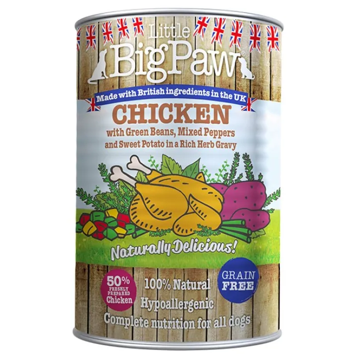 Little Big Paw Natural Delicious Chicken & Vegetable Wet Dog Food 390g New