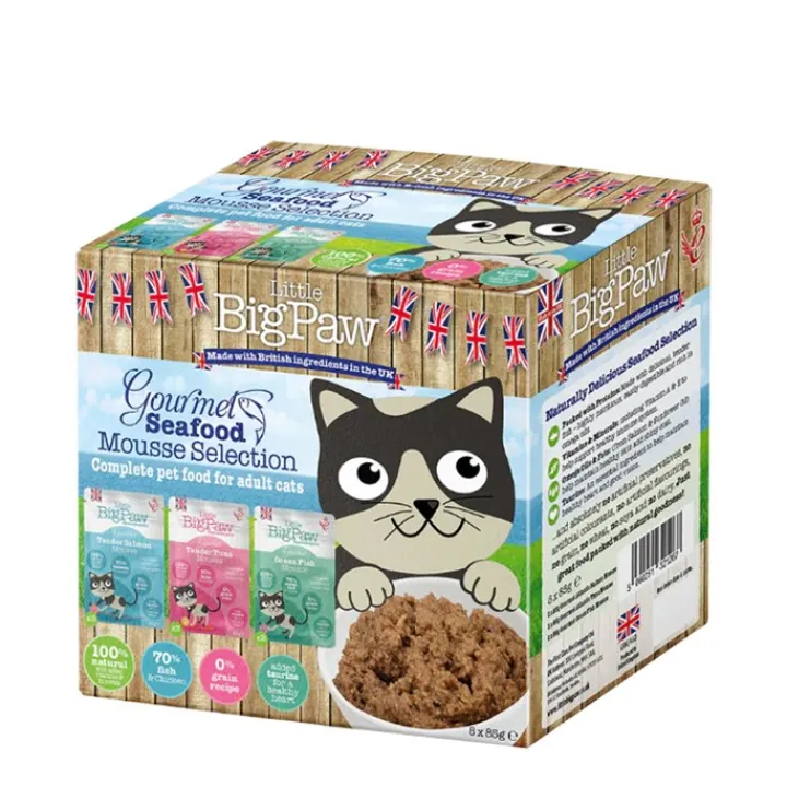 Little Big Paw Seafood Mousse Selection Cat Food 8 x 85g New