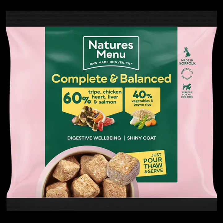 Natures Menu 60/40 Tripe, Chicken Heart, Liver & Salmon Nuggets 1kg Raw Dog Food Sale