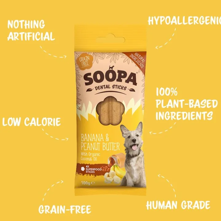 Soopa Dog Dental Banana & Peanut Butter Stick 100g New