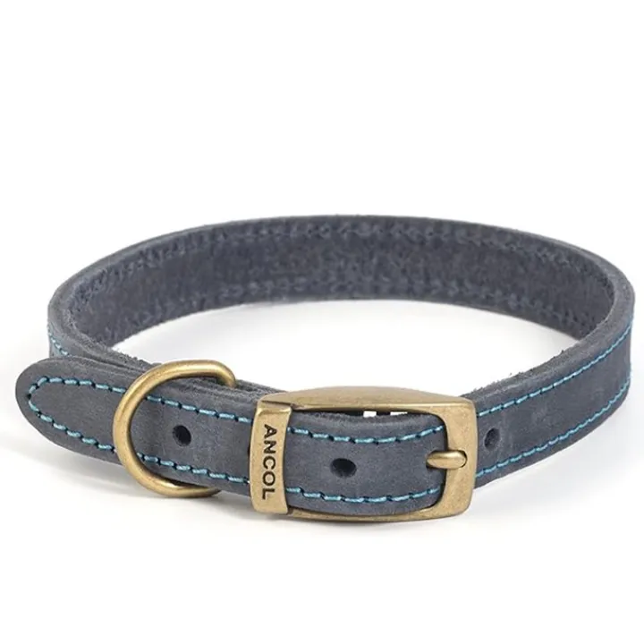 Ancol Timberwolf Leather Dog Collar Blue Fashion