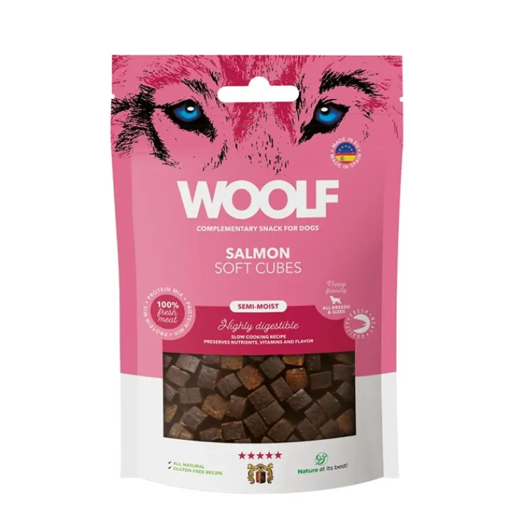 Woolf Salmon Soft Cubes Dog Treats 100g New